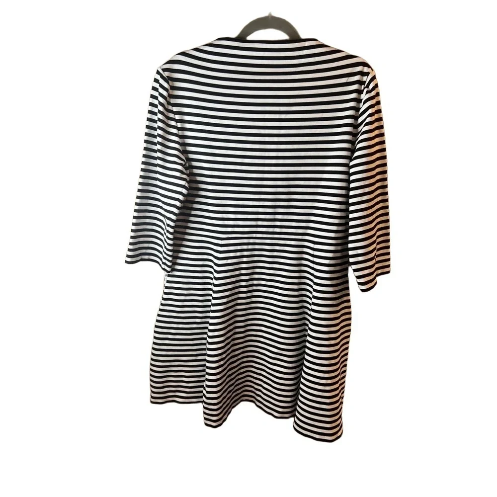 Kate Spade N179 Black White Striped 3/4 Sleeve Above Knee Dress Large
